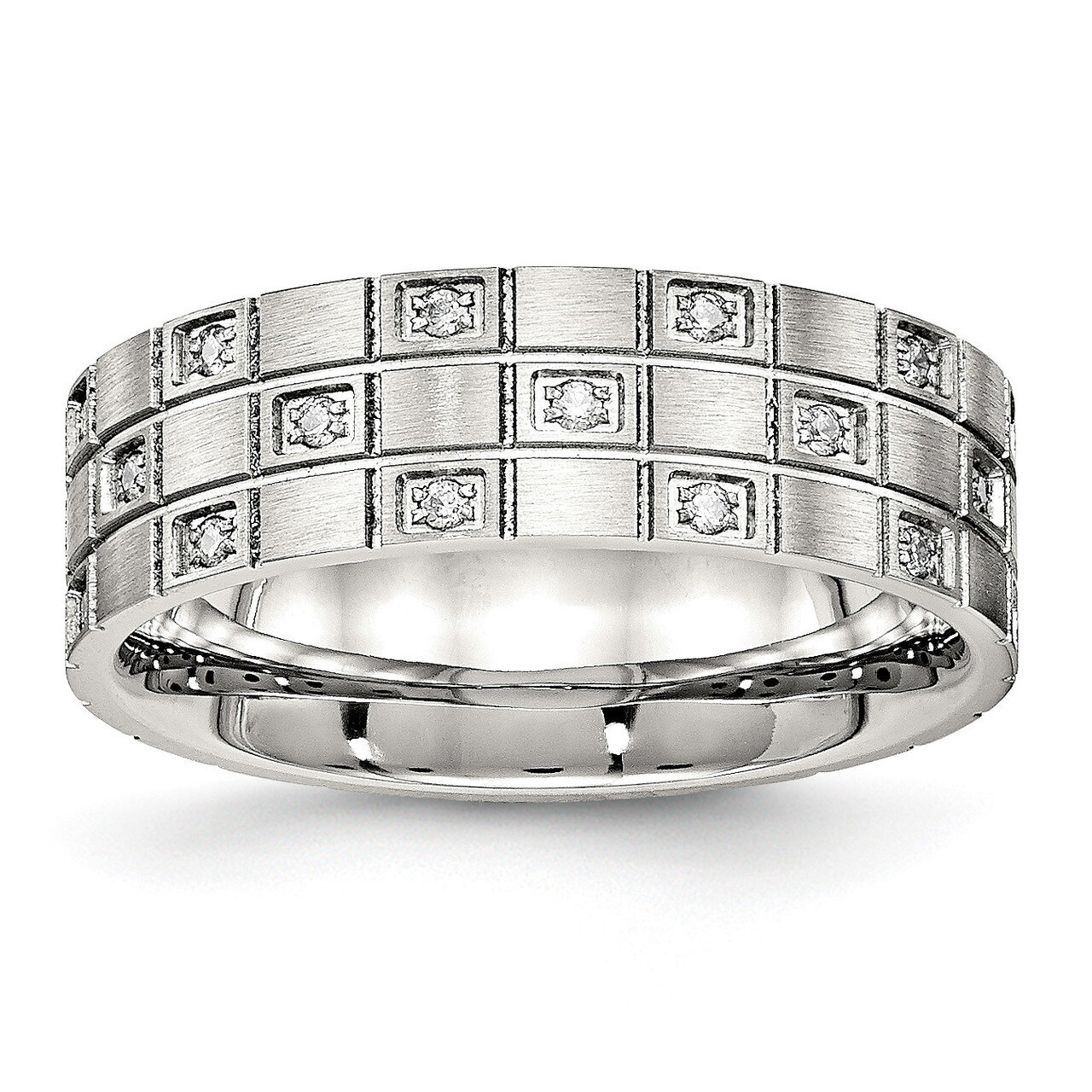 Grooved CZ Diamond Ring Stainless Steel Brushed SR541, MPN: SR541, 191101559068