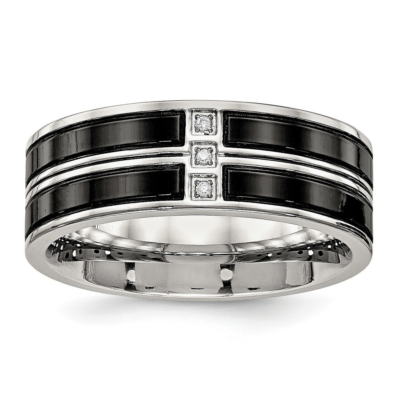 Black IP Plated CZ Diamond Band Stainless Steel Polished SR548, MPN: SR548, 191101552618