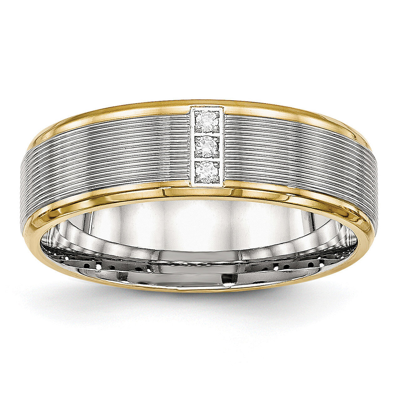 Yellow IP CZ Diamond Grooved Comfort Back Ring Stainless Steel Polished SR552, MPN: SR552, 19110162…