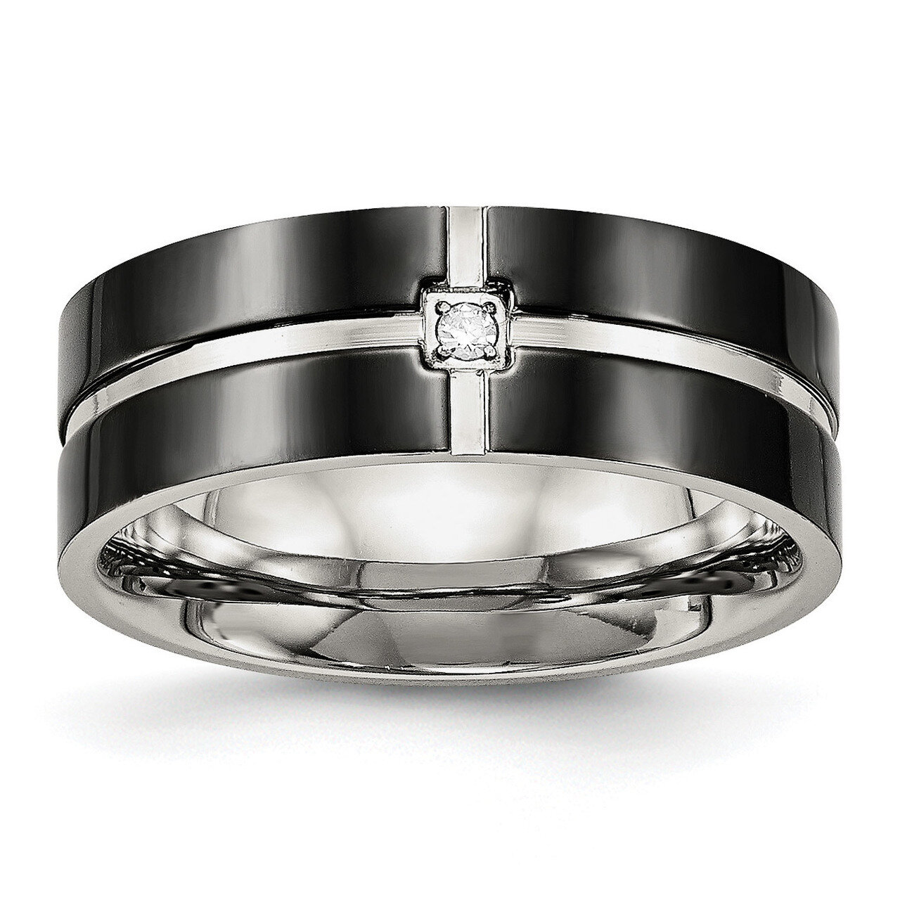 Black IP Grooved CZ Diamond Comfort Back Ring Stainless Steel Polished SR557, MPN: SR557, 191101557…