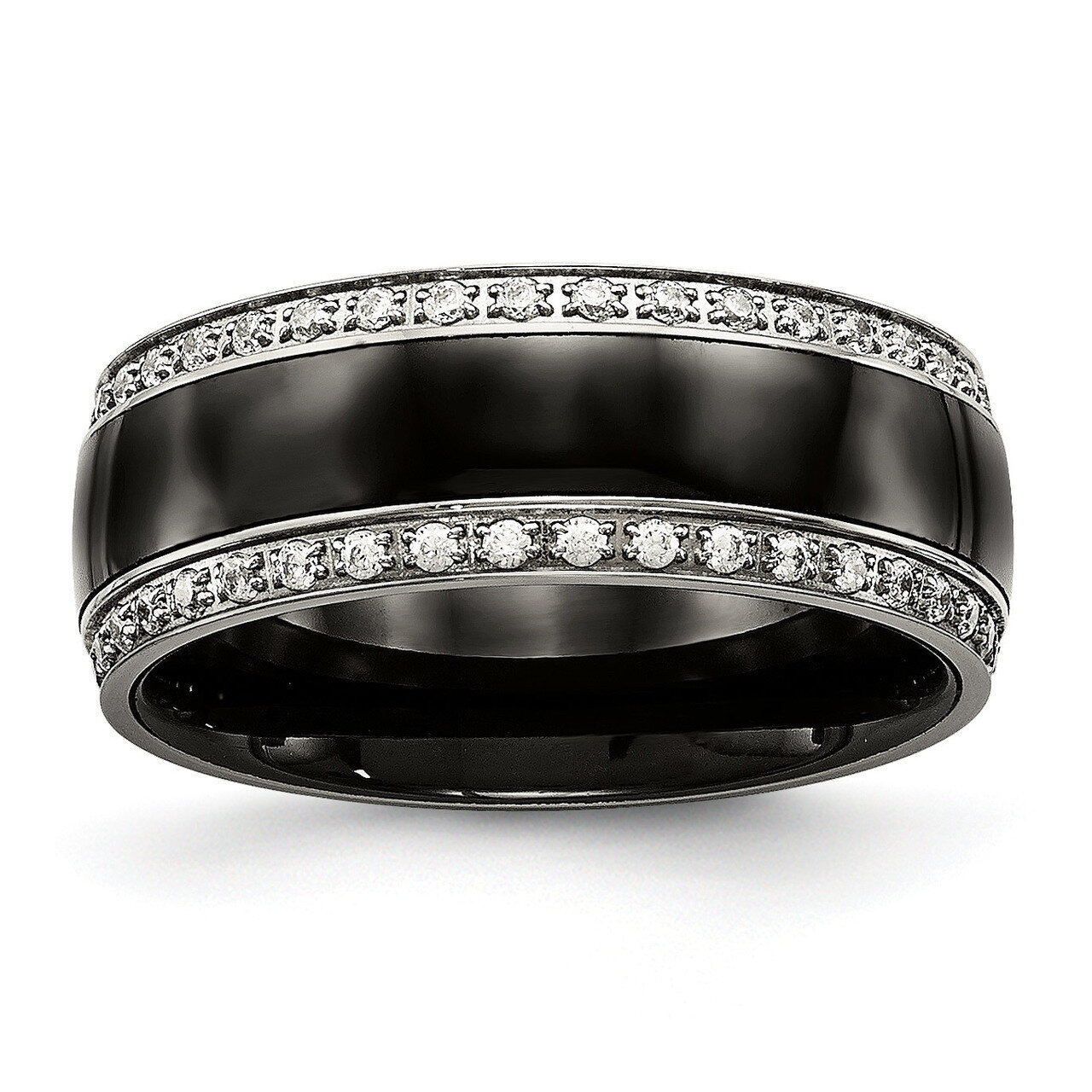 Black Ceramic CZ Diamond Ring Stainless Steel Polished SR564, MPN: SR564, 191101853135