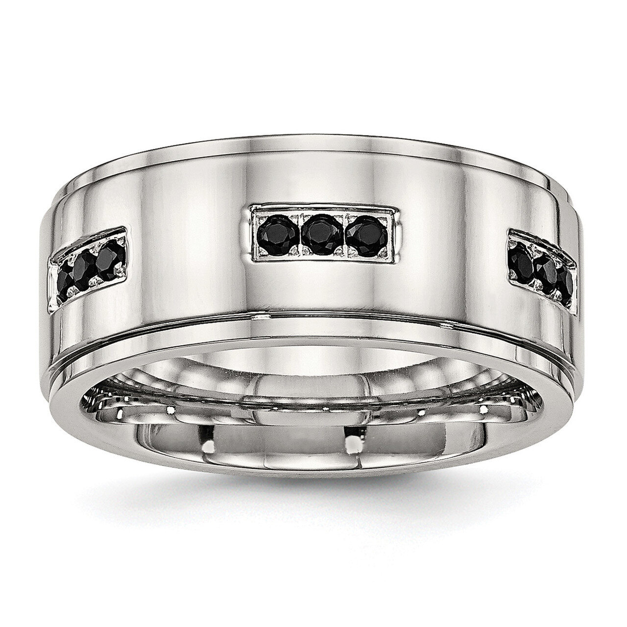 Ridged Edged Black CZ Diamond Ring Stainless Steel Polished SR585, MPN: SR585, 191101558436