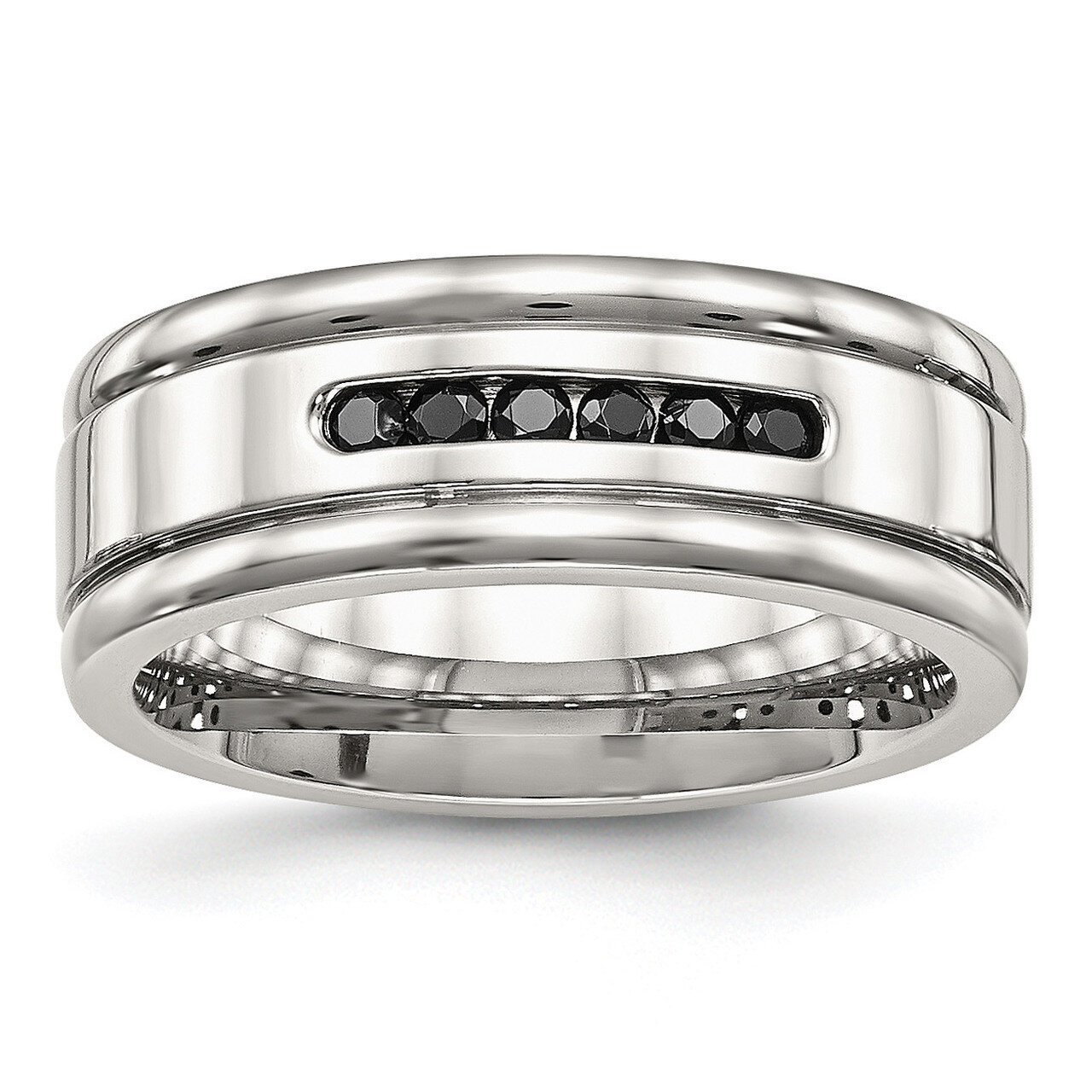 Grooved Black CZ Diamond Ring Stainless Steel Polished SR587, MPN: SR587, 191101556913
