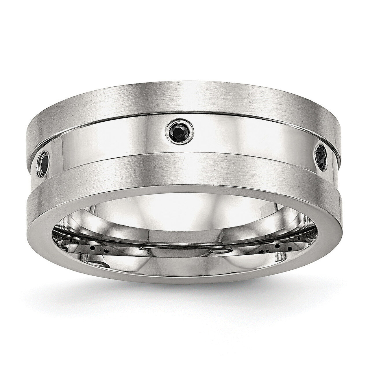 Black CZ Diamond Ring Stainless Steel Brushed Polished SR588, MPN: SR588, 191101557781