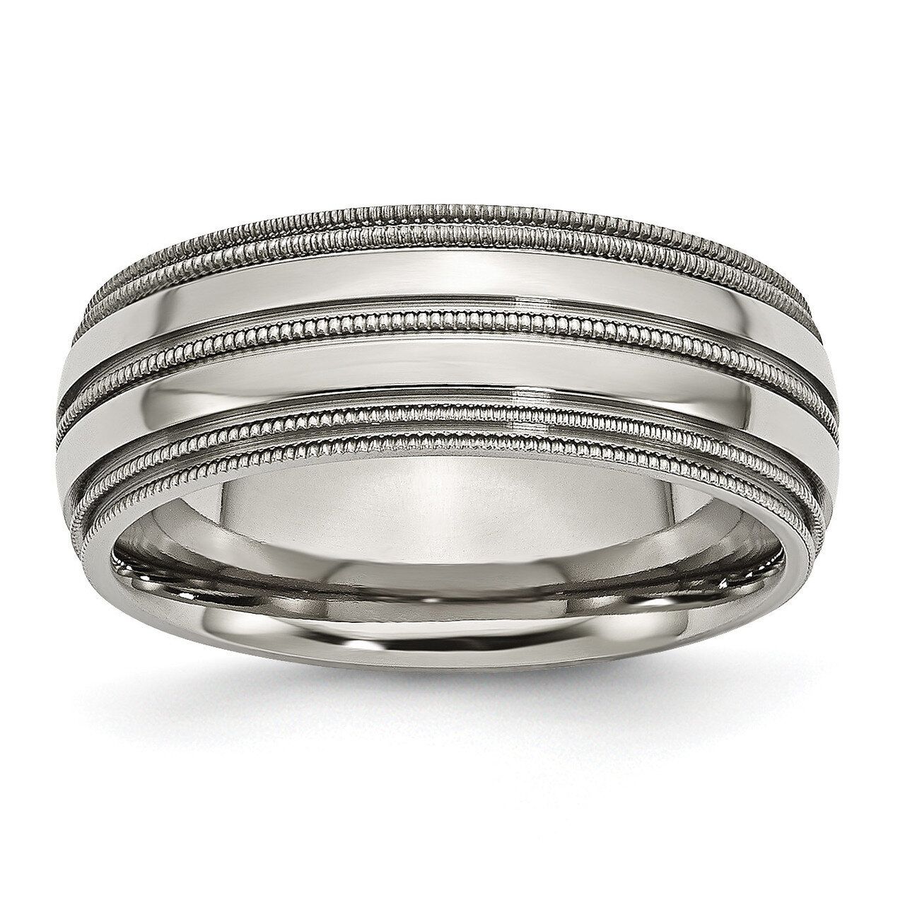 8mm Polished Band Titanium Grooved and Beaded Edge TB136 Engravable