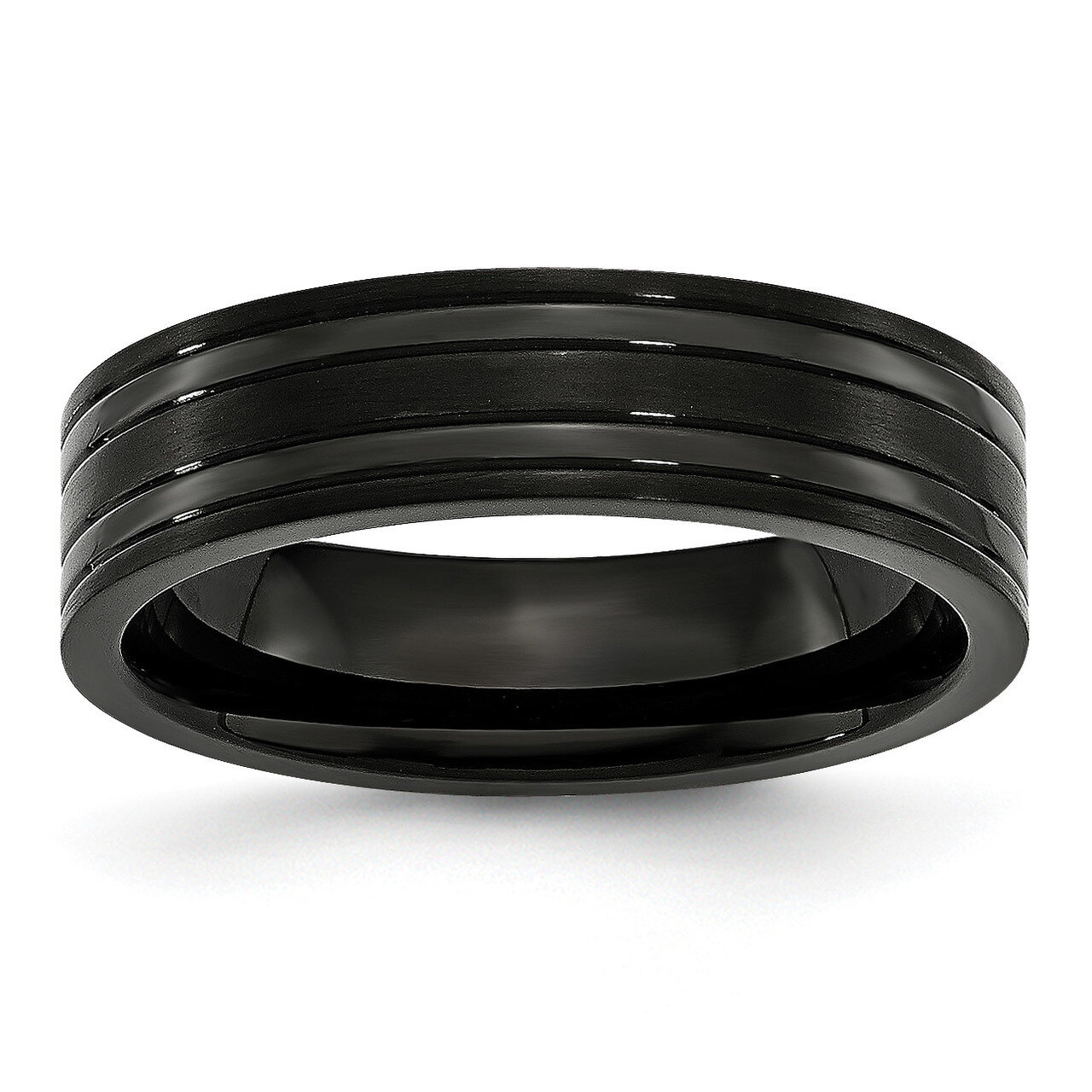 Black IP-plated 6mm Brushed and Polished Band Titanium Grooved TB365 Engravable