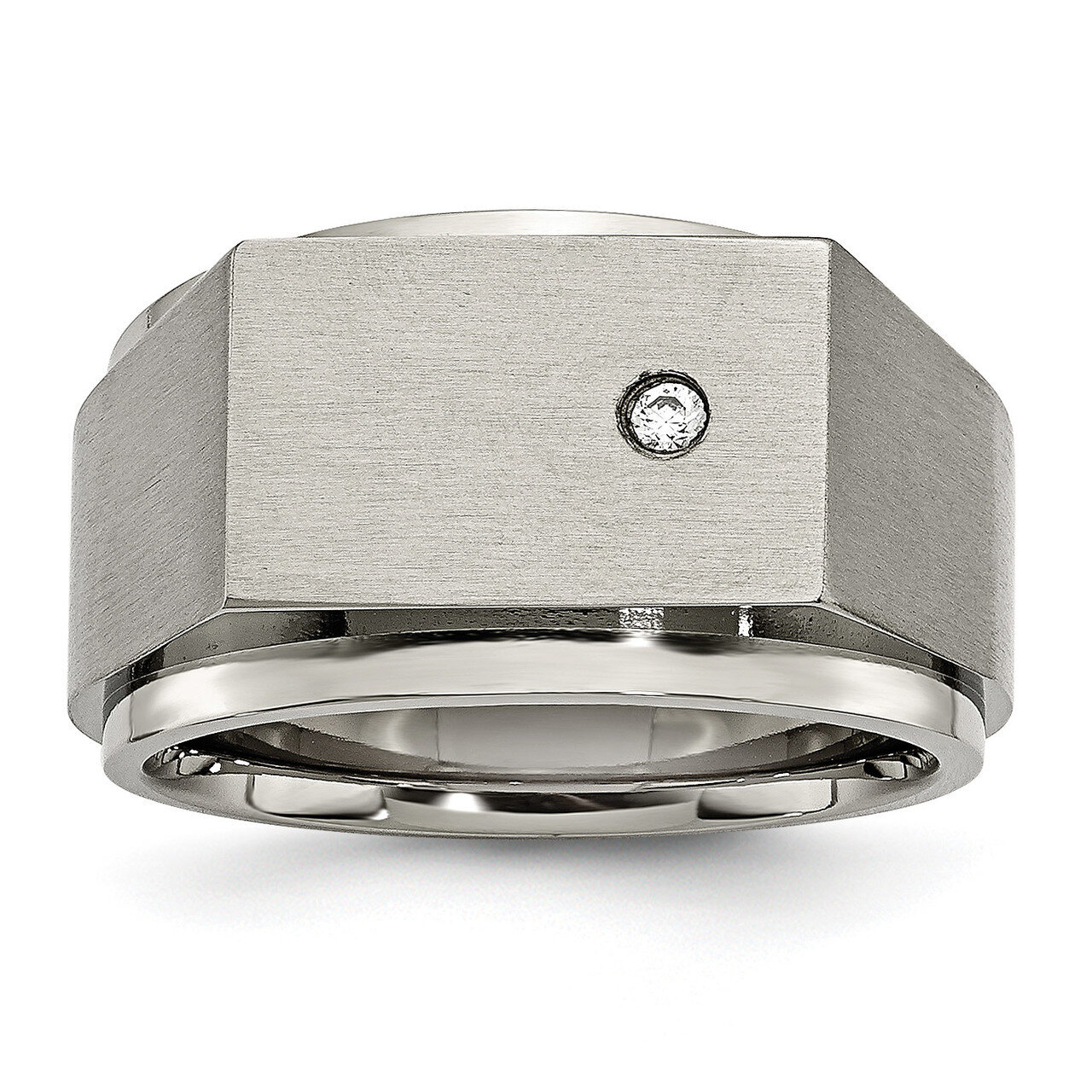 Brushed CZ Diamond Signet Ring Titanium Polished TB427 Engravable, MPN: TB427, 886774306001