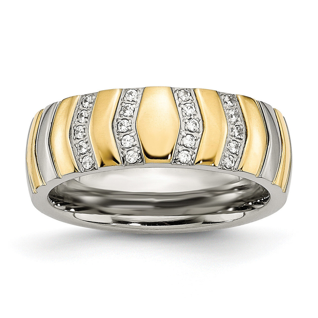 Yellow IP-plated CZ Diamonds 7mm Ring Titanium Polished TB431, MPN: TB431, 191101389757