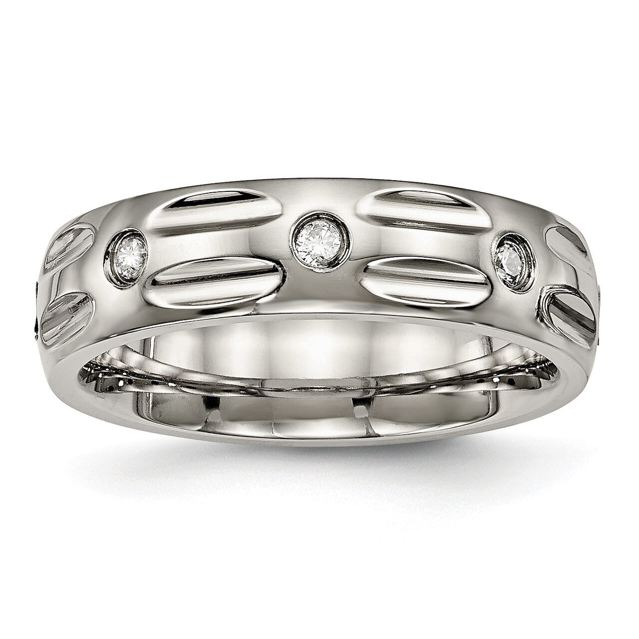 CZ Diamond Ring Titanium Polished Grooved TB447, MPN: TB447, 191101557149