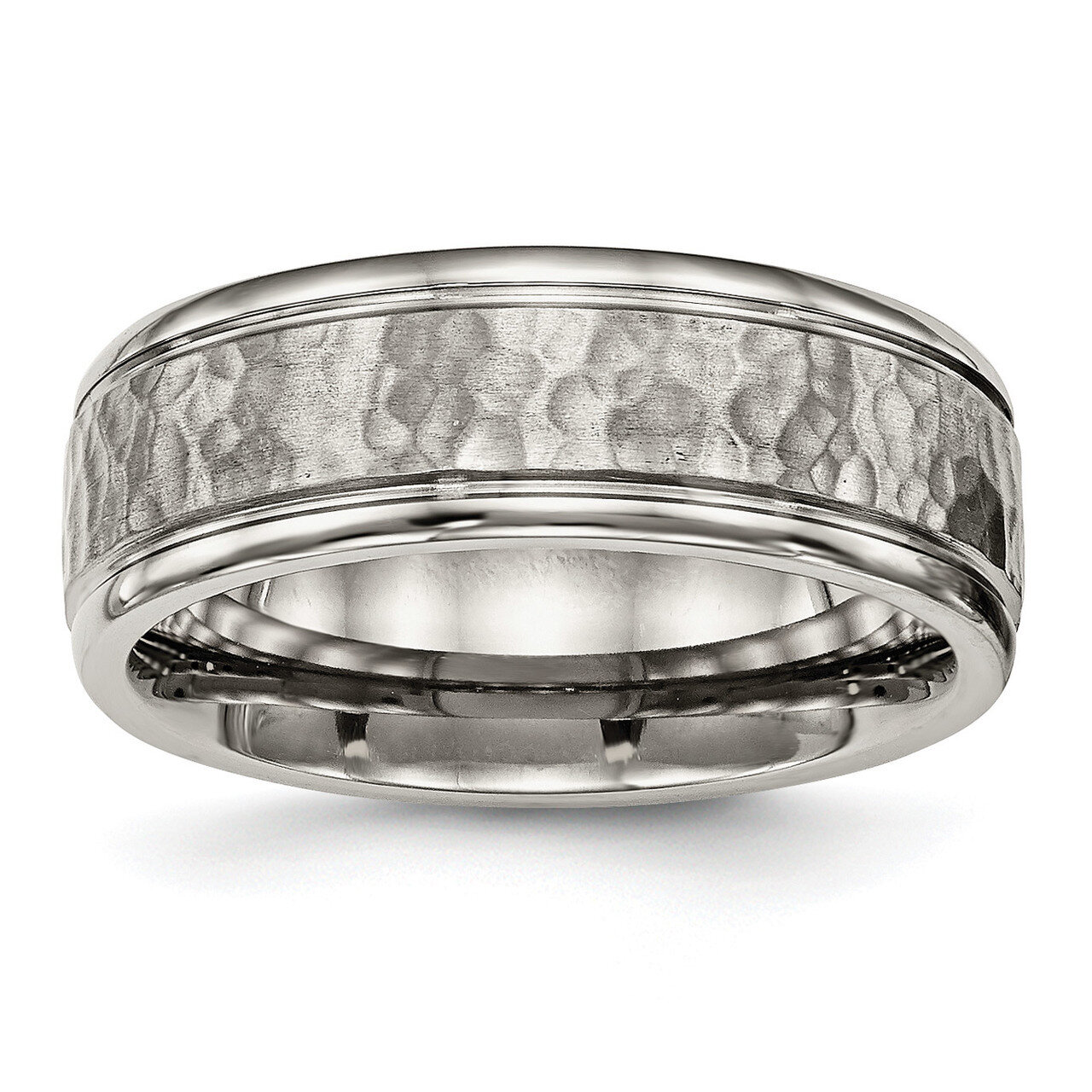 Satin Hammered Center Grooved Ring Titanium Polished TB480, MPN: TB480, 886774439211