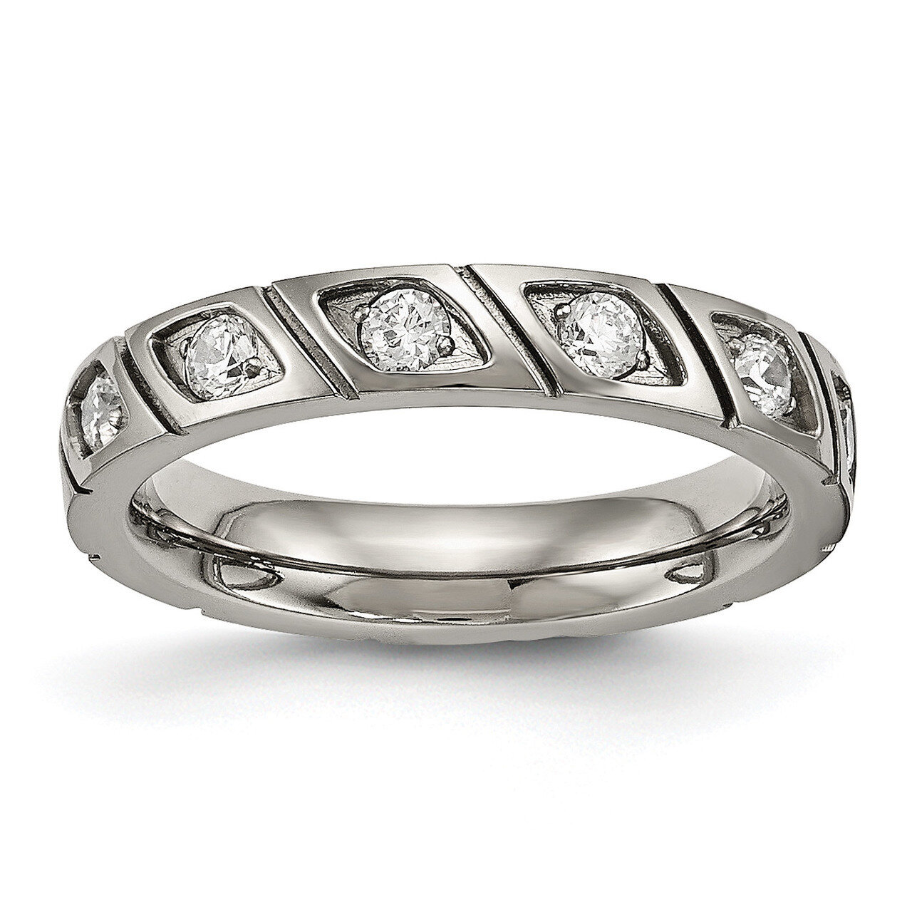 CZ Diamond Ring Titanium Polished Grooved TB483, MPN: TB483, 191101558634