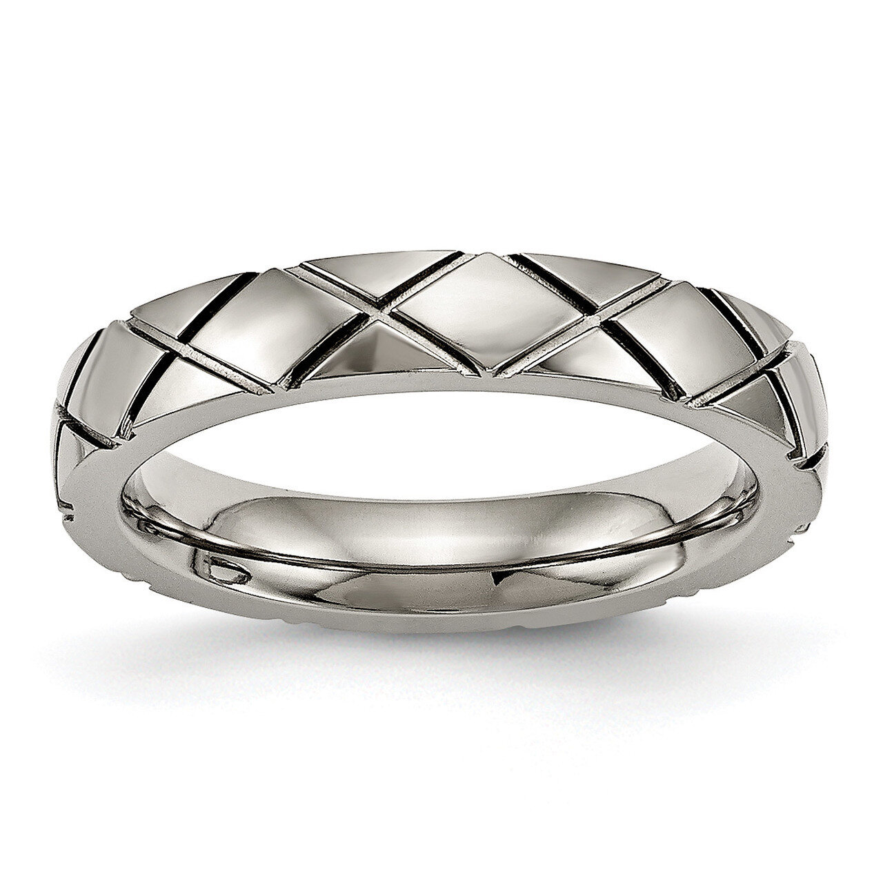 Criss Cross Grooved Ring Titanium Polished TB484