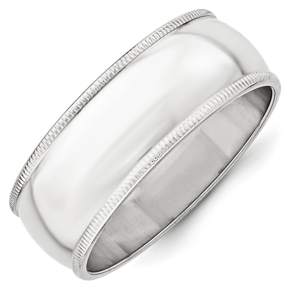 8mm Milgrain Half Round Band 14k White Gold WM080 Engravable, MPN: WM080, 886774471228