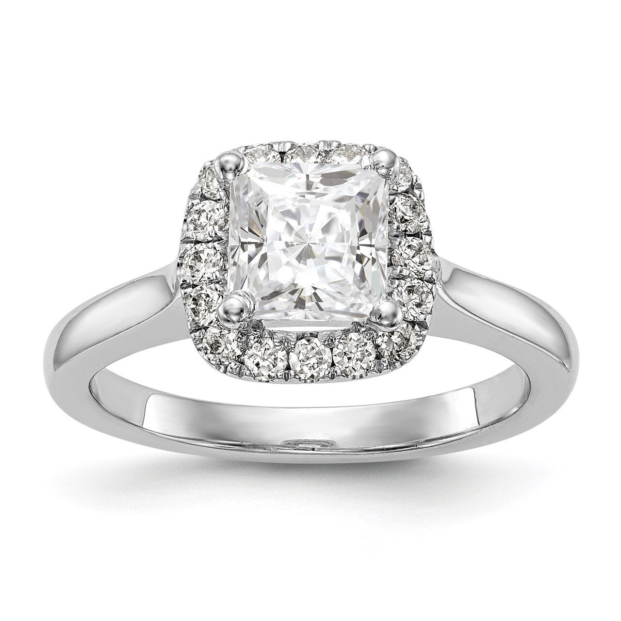 Princess Diamond Semi-Mount Cushion Halo Engagement Ring 14k White Gold RM2207E-100-WAA