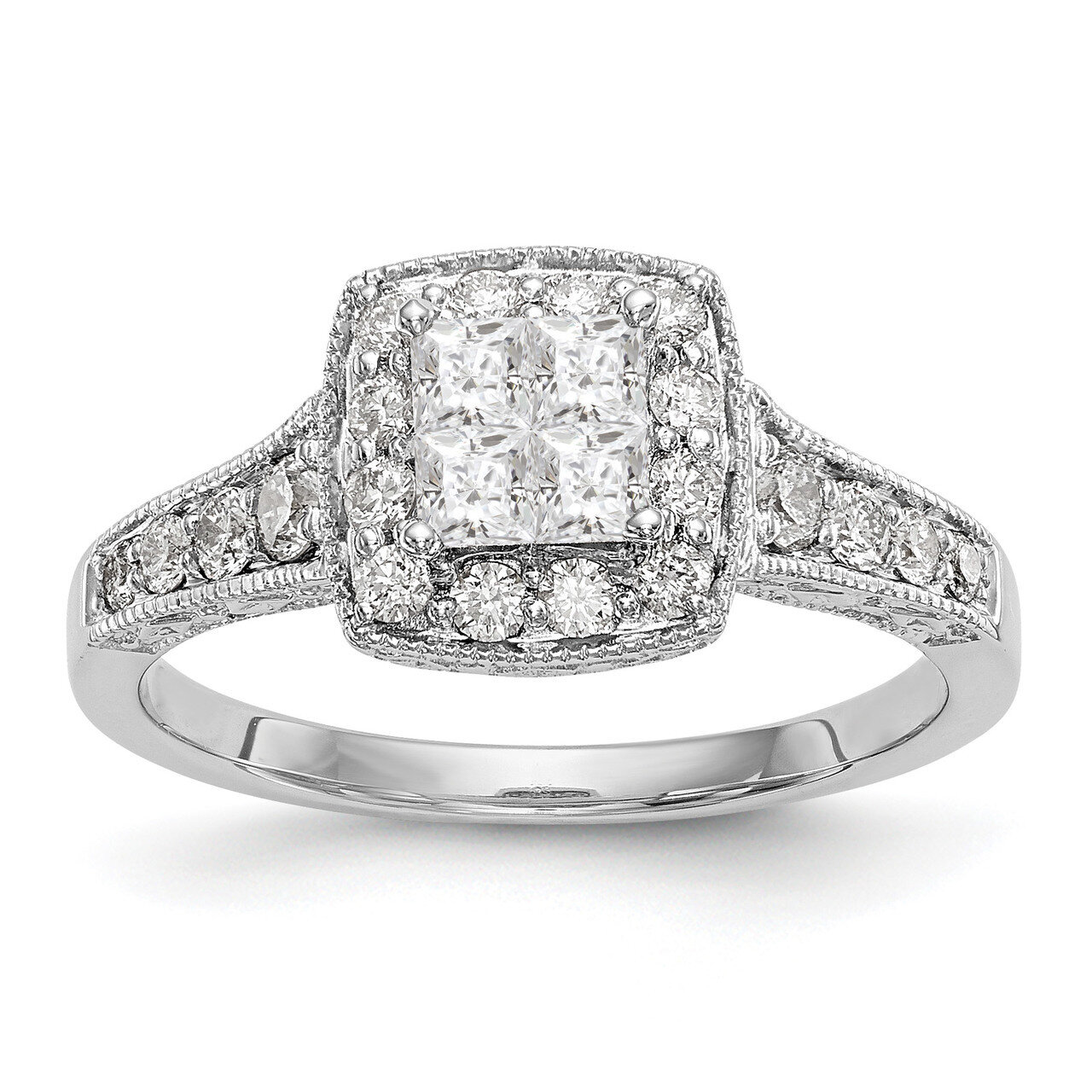 Complete Diamond Cluster Engagement Ring 14k White Gold RM2371E-080-WAA