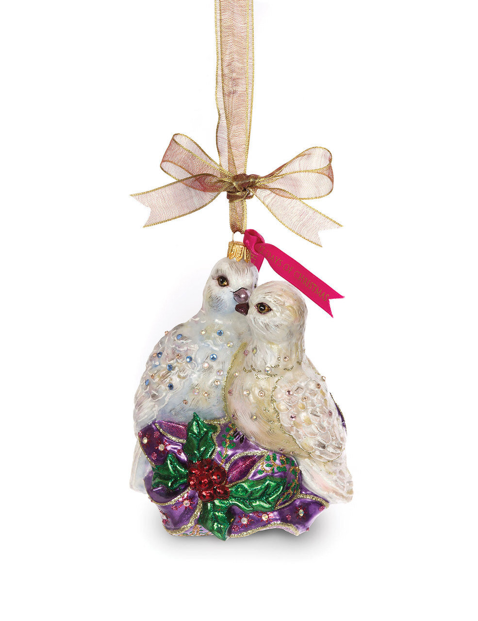 Jay Strongwater Two Turtle Doves Glass Ornament Jewel SDH2239-250