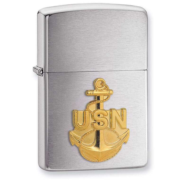 Zippo U.S. Navy Anchor Emblem Brushed Chrome Lighter GL1071, MPN: GL1071, 41689105105