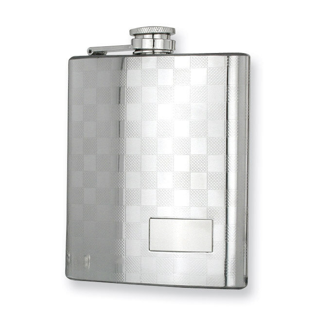 Polished Stainless Steel Checkerboard 8Oz Flask GL8835, MPN: GL8835, 788089043582