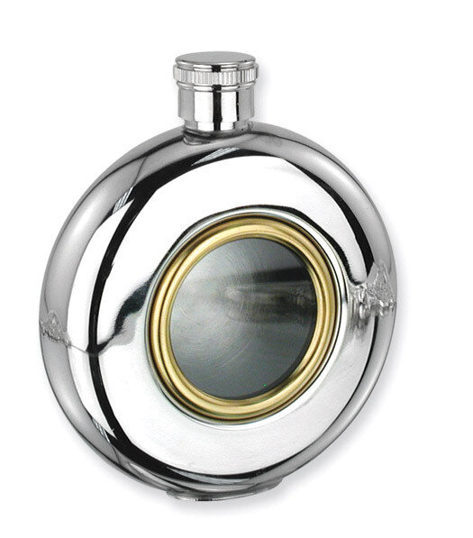 Glass Window Stainless Steel and Gold-Tone 5Oz Round Flask GL963, MPN: GL963, 15227731071