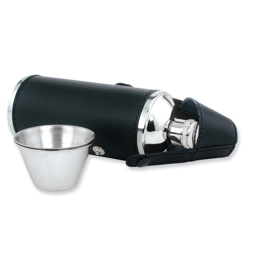 Black Leather Stainless Steel Two Cups and 8Oz Flask GP2754