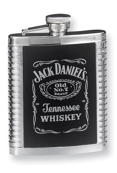 Jack Daniels Stainless Steel 6Oz Leather Inset Ribbed Flask GP6956