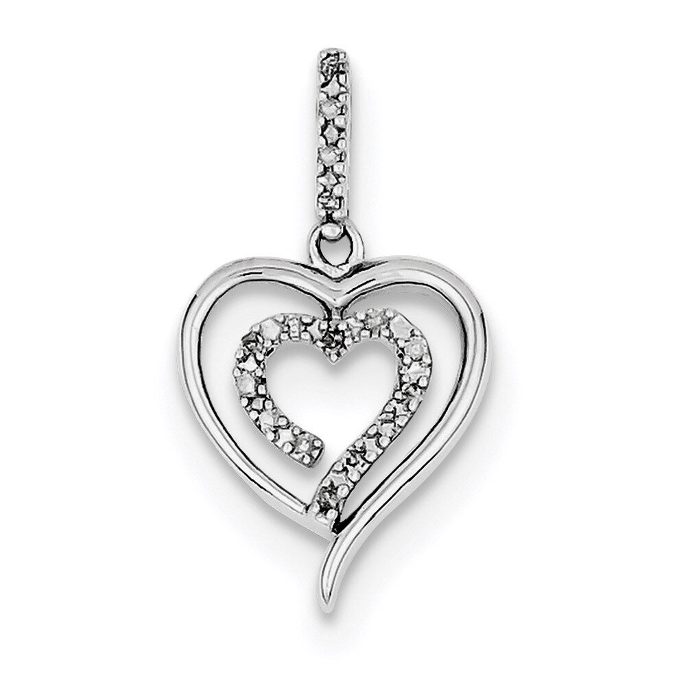 Diamond Heart Pendant Sterling Silver Rhodium QDX218, MPN: QDX218, 818050011064