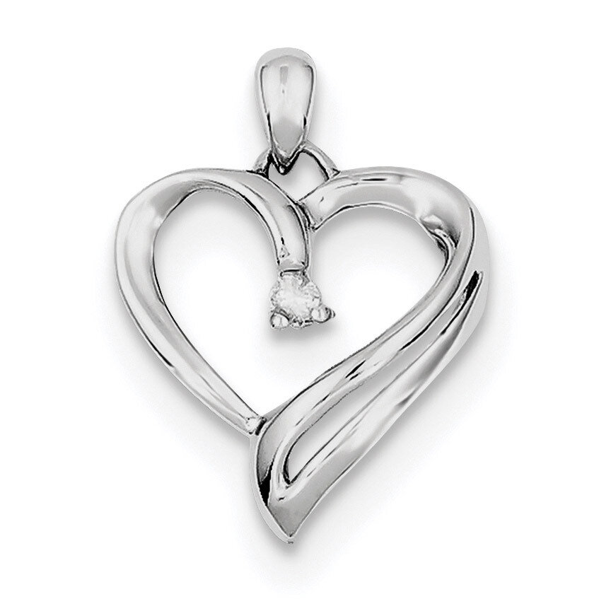 Diamond Heart Pendant Sterling Silver Rhodium QDX238, MPN: QDX238, 818050011224