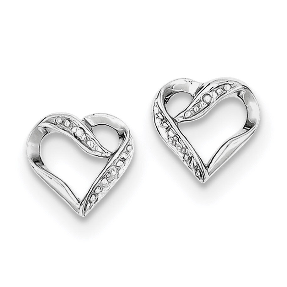 Diamond Heart Post Earrings Sterling Silver Rhodium QDX289
