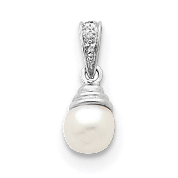 6Mm Cultured Pearl & Diamond Pendant Sterling Silver Rhodium QDX300