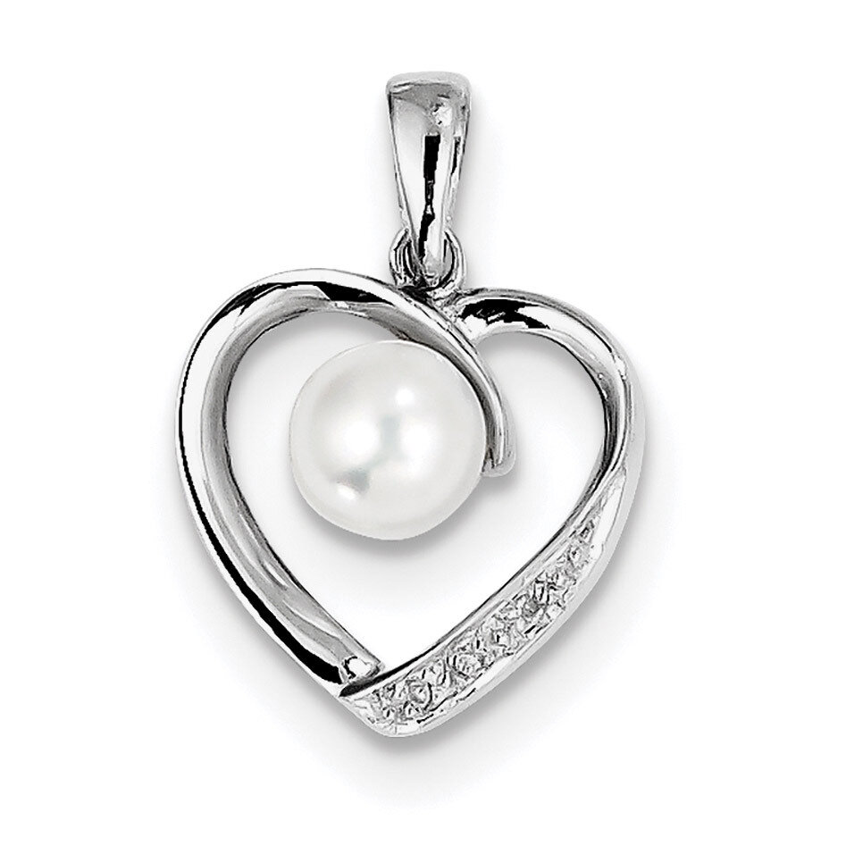6Mm Cultured Pearl &amp; Diamond Heart Pendant Sterling Silver Rhodium QDX301, MPN: QDX301, 883957525341
