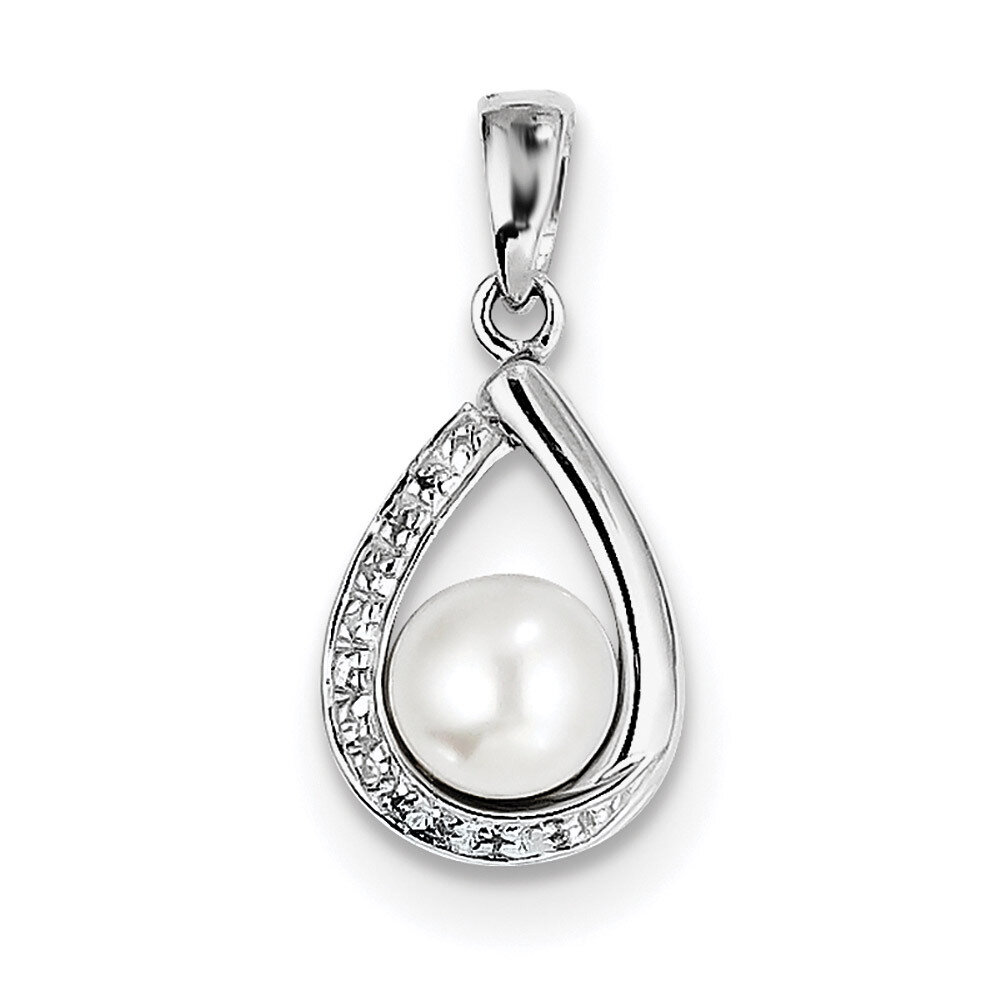 6Mm Cltrd Pearl &amp; Diamond Teardrop Pendant Sterling Silver Rhodium QDX302, MPN: QDX302, 883957539911