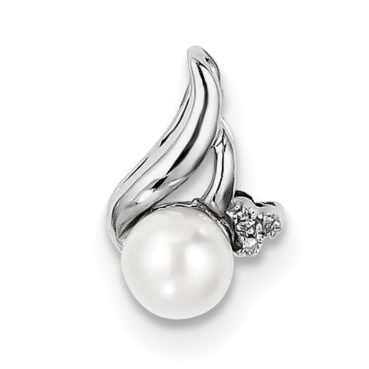6Mm Cultured Pearl & Diamond Pendant Sterling Silver Rhodium QDX303