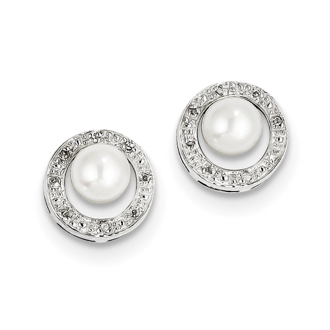 6Mm Cultured Pearringsl &amp; Diamond Post Earrings Sterling Silver Rhodium QDX310, MPN: QDX310, 883957…