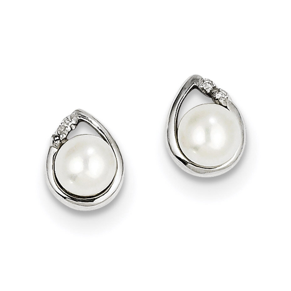 5Mm Cultured Pearringsl &amp; Diamond Post Earrings Sterling Silver Rhodium QDX312, MPN: QDX312, 883957…