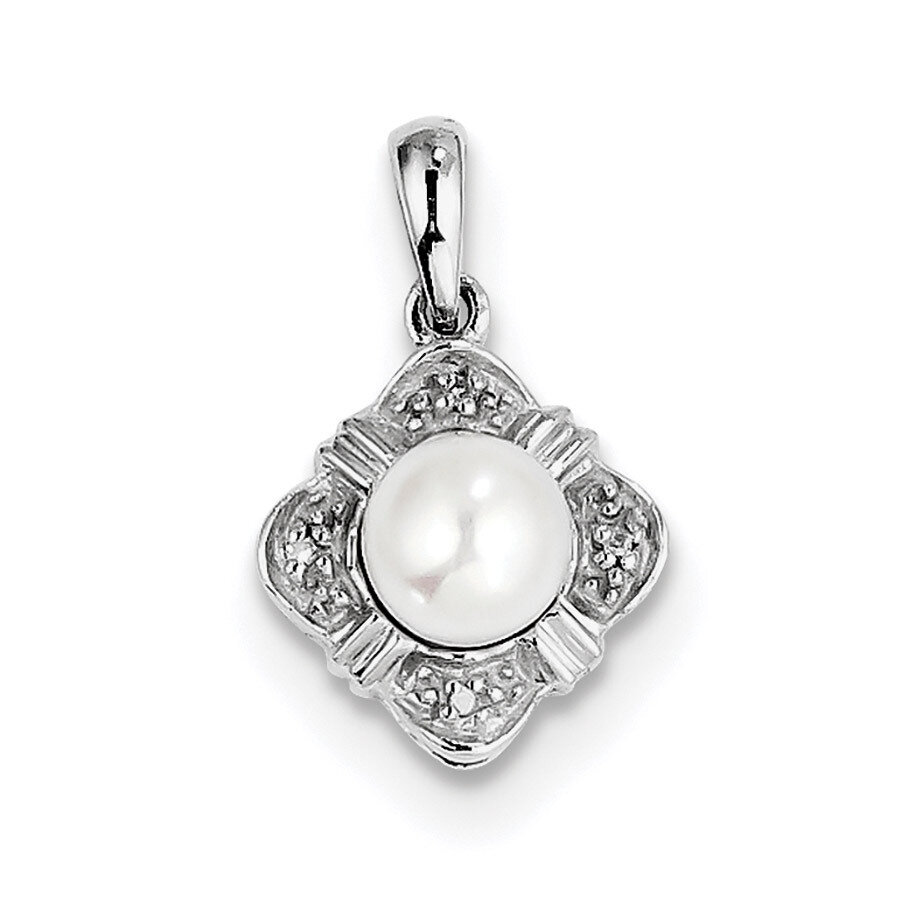 Cultured Pearl &amp; Diamond Pendant Sterling Silver Rhodium QDX321