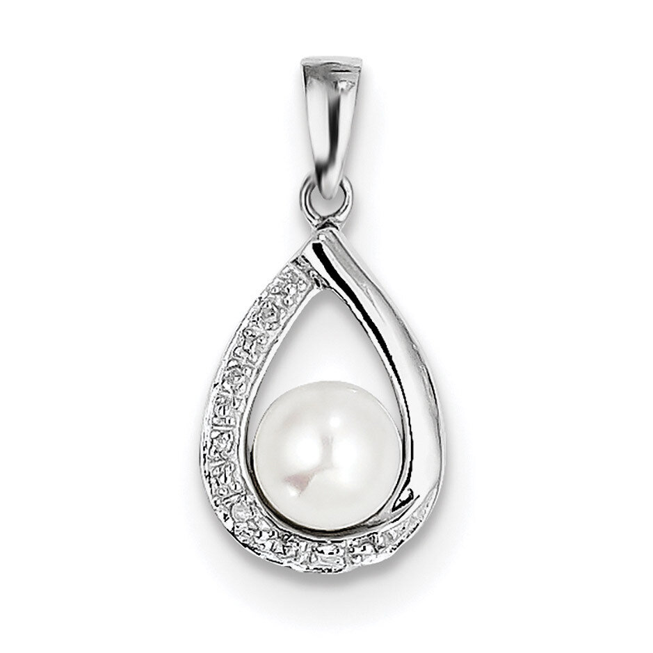 Cultured Pearl &amp; Diamond Pendant Sterling Silver Rhodium QDX322, MPN: QDX322, 883957561356