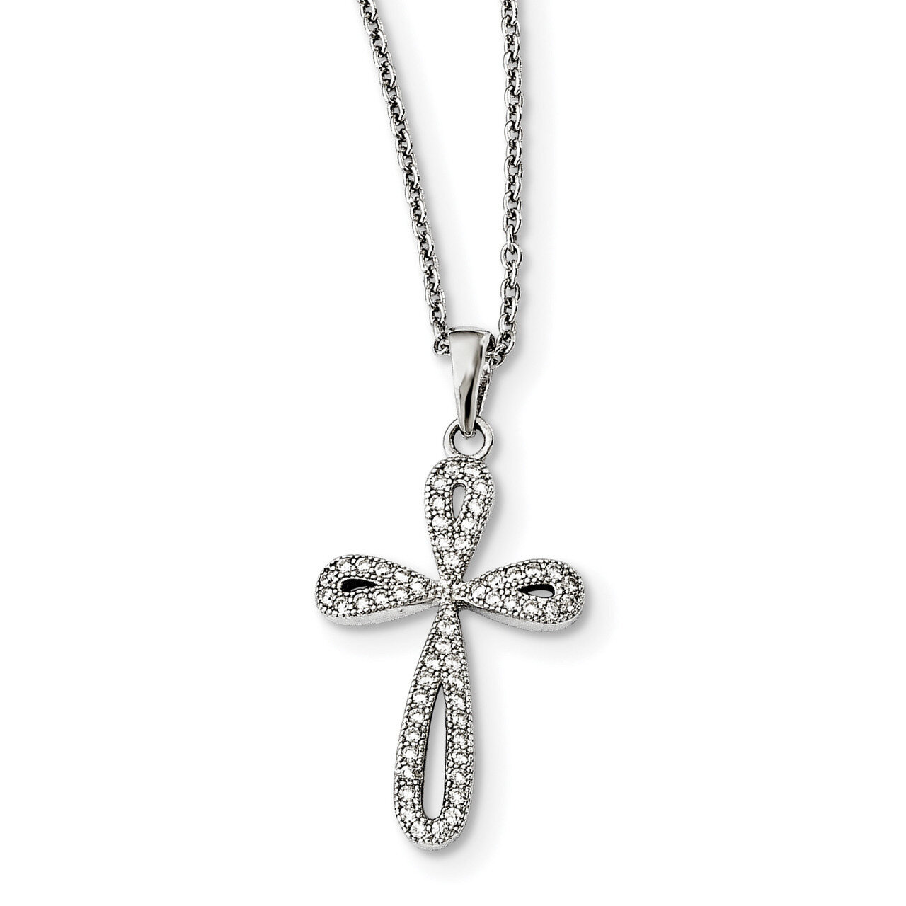 Cross Necklace Sterling Silver CZ QMP1368-18