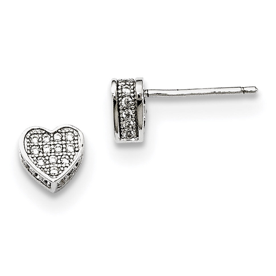 Heart Post Earrings Sterling Silver CZ QMP1369, MPN: QMP1369, 191101074943