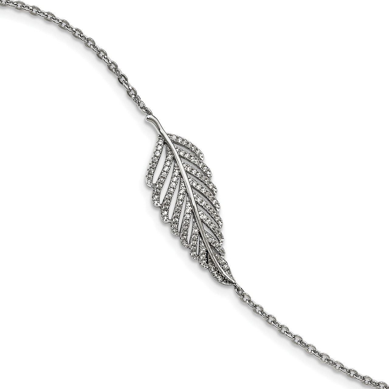 Feather with 1In Ext. Bracelet Sterling Silver CZ QMP1372-7, MPN: QMP1372-7, 191101074974
