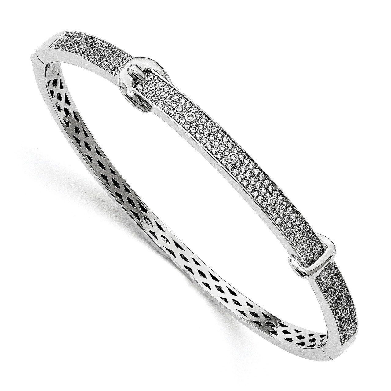 Buckle Hinged Bangle Sterling Silver CZ QMP1383