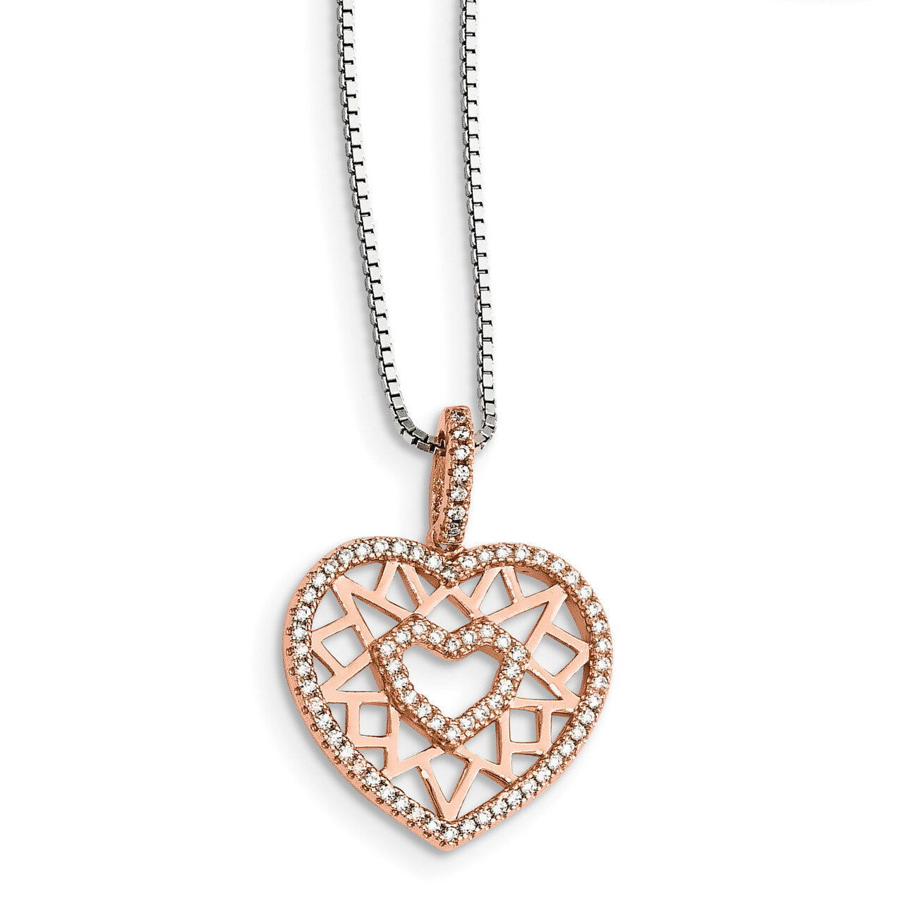 Rose-Tone CZ Heart Necklace Sterling Silver QMP1390-18, MPN: QMP1390-18, 191101075131