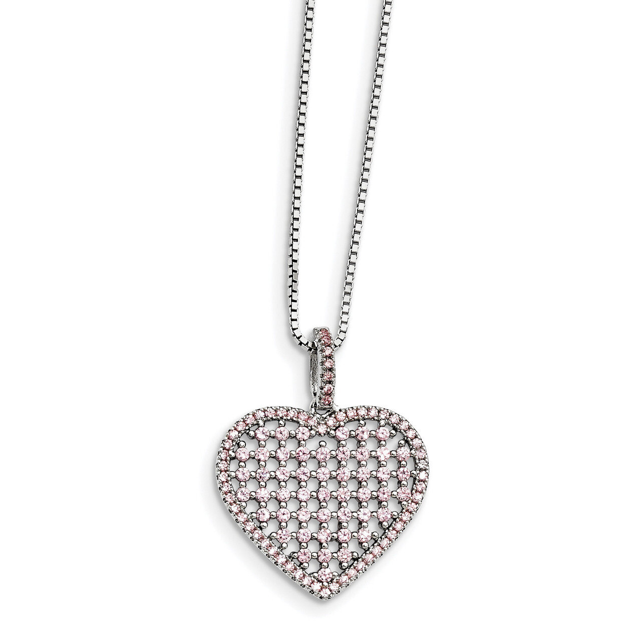 Pink CZ Heart Necklace Sterling Silver QMP1393-18, MPN: QMP1393-18, 191101075162