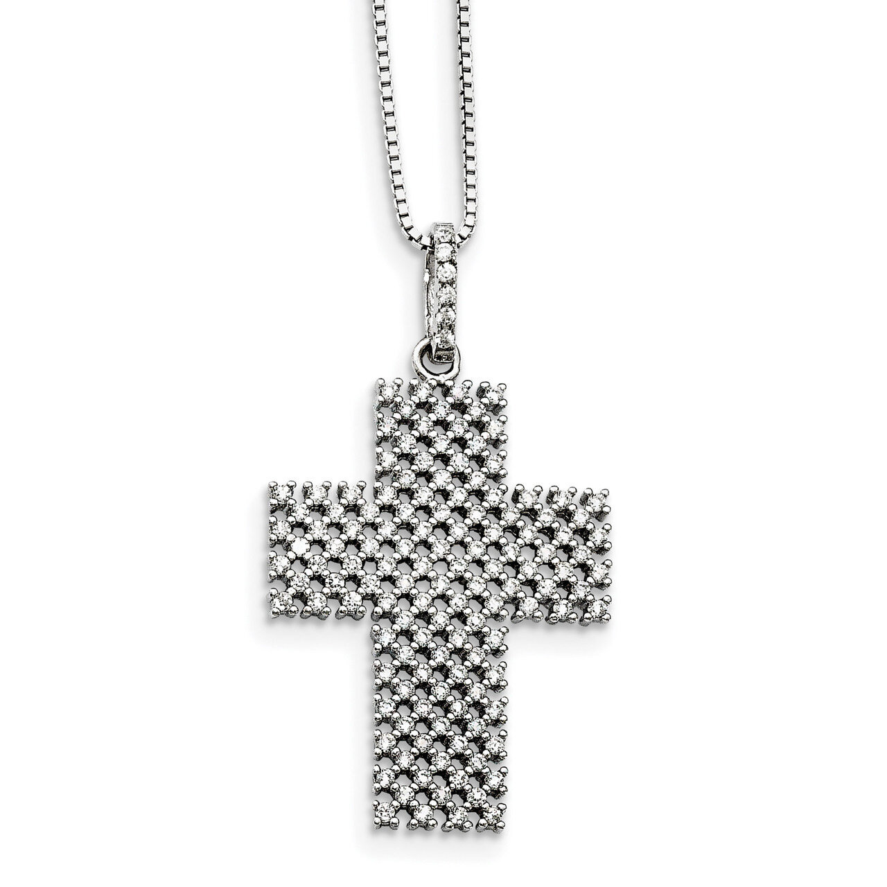 Cross Necklace Sterling Silver CZ QMP1413-18