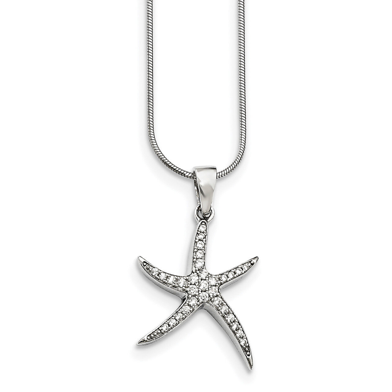 Starfish Necklace Sterling Silver CZ QMP1420-18, MPN: QMP1420-18, 191101072314