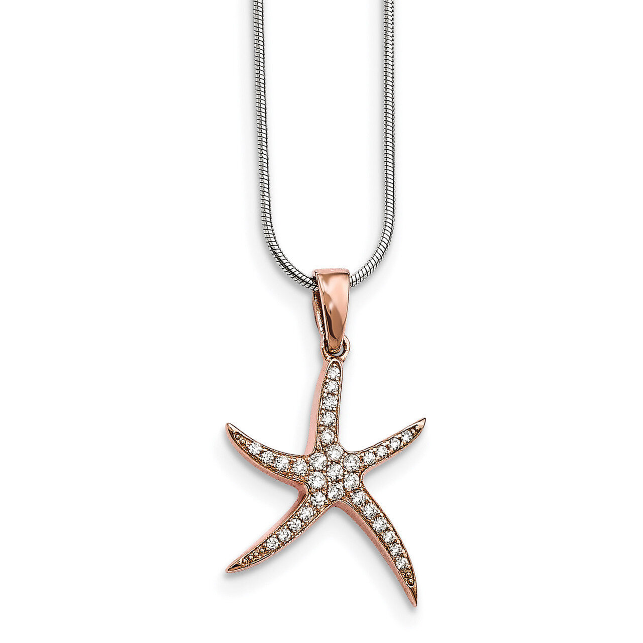 Rose-Tone &amp; CZ Starfish Necklace Sterling Silver QMP1421-18, MPN: QMP1421-18, 191101072321