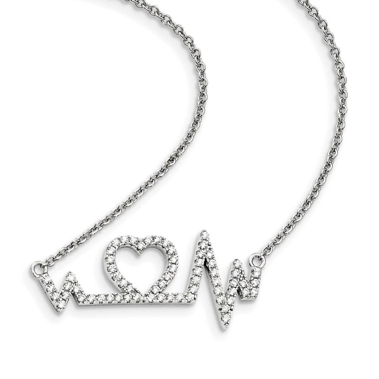 Heart with 2In Ext. Necklace Sterling Silver CZ QMP1429-15.75