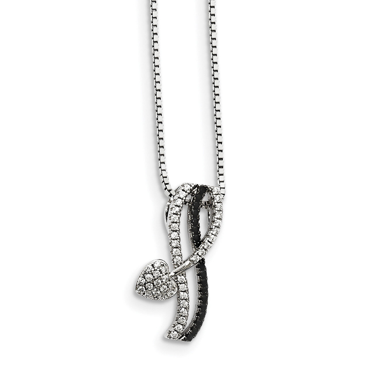 Black Spinel &amp; CZ Heart Necklace Sterling Silver QMP1447-18, MPN: QMP1447-18, 191101075506