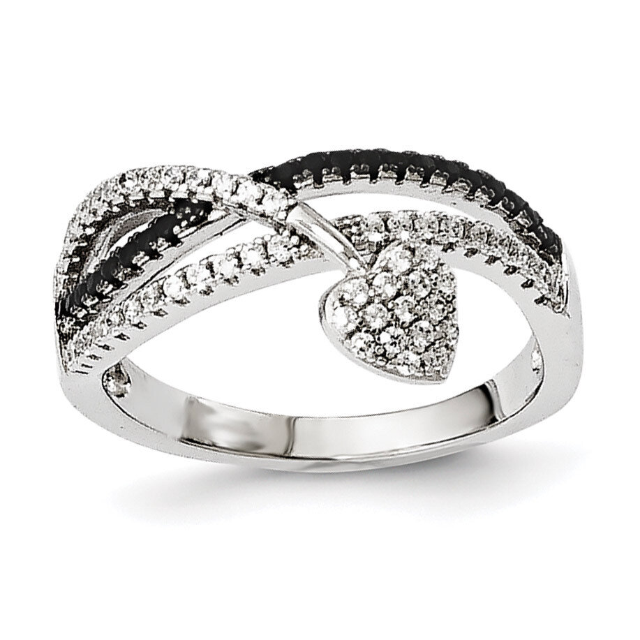 Black Spinel &amp; CZ Heart Ring Sterling Silver QMP1449-6, MPN: QMP1449, 191101075537