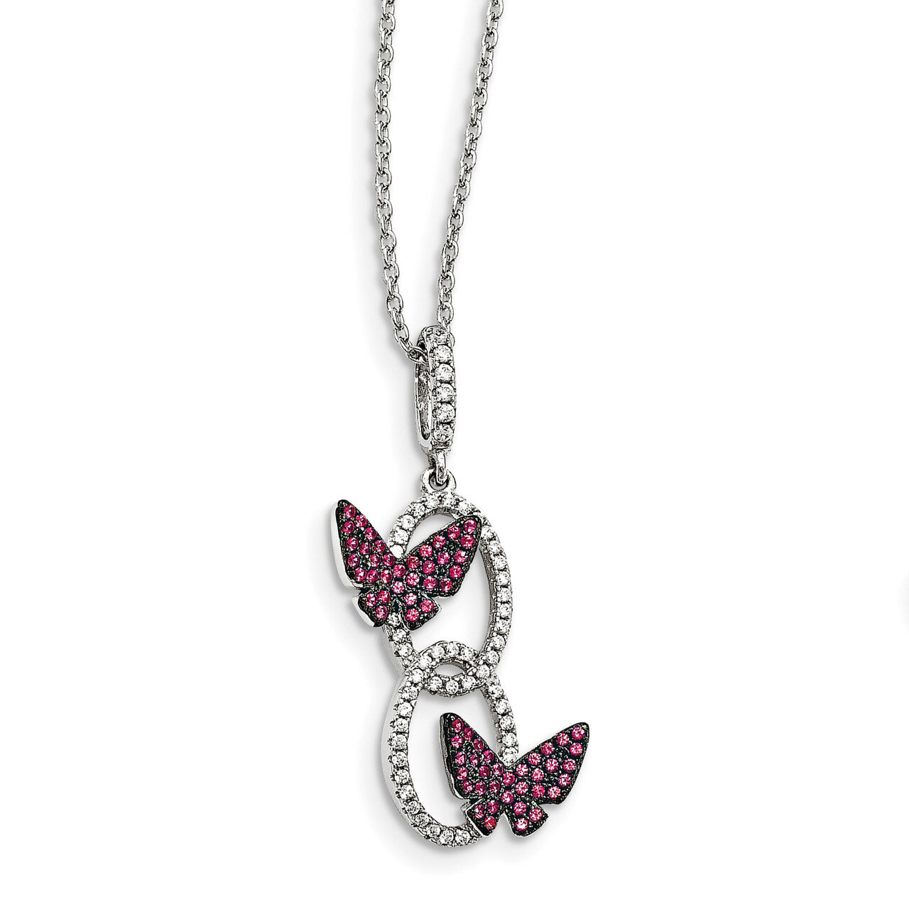 Butterfly Necklace Sterling Silver CZ QMP1450-18