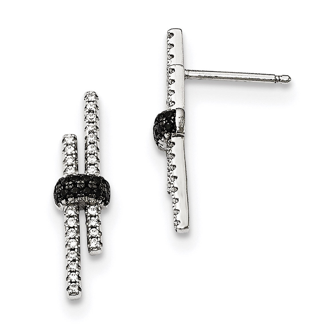 Black Spinel &amp; CZ Earrings Sterling Silver QMP1456, MPN: QMP1456, 191101075636